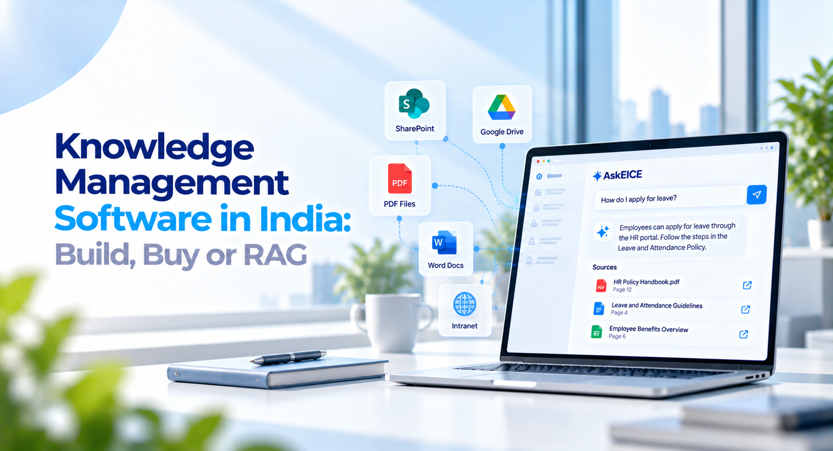 AI knowledge management assistant finding answers from company documents with source references