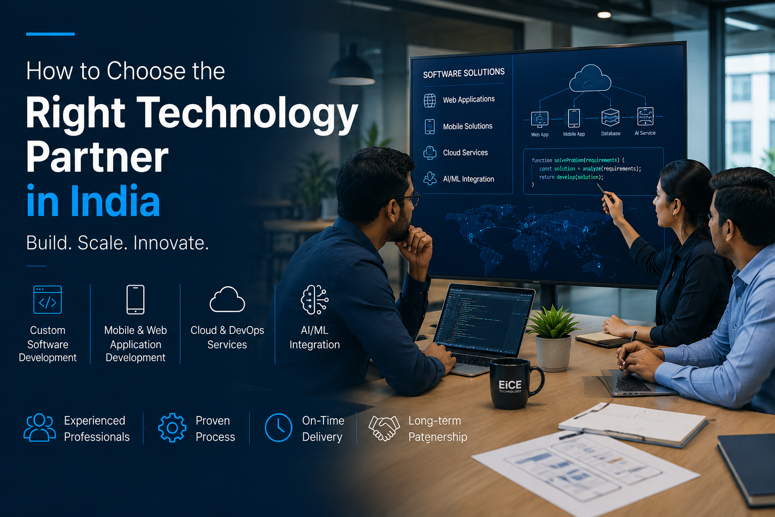 Software development team evaluating technology solutions for a business