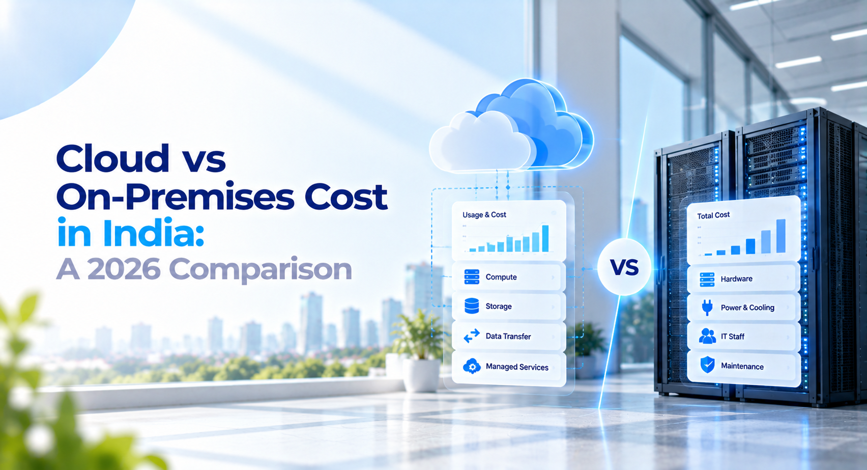 Cloud computing and on-premises server infrastructure compared for business IT cost planning
