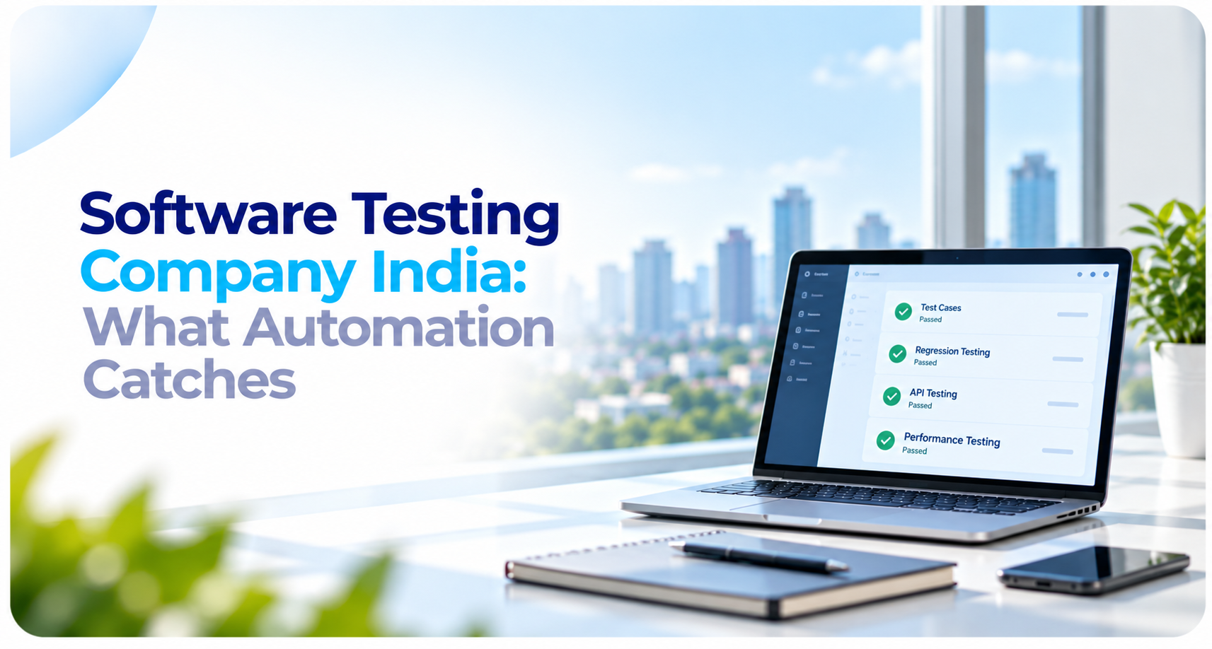 Software QA engineer reviewing automated test results on a laptop