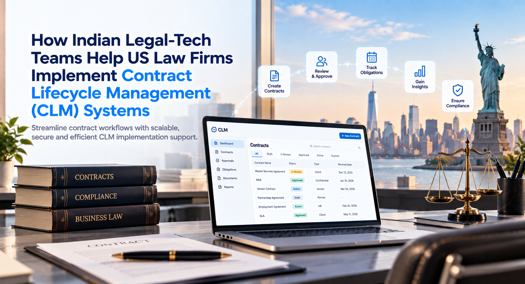 CLM implementation and contract lifecycle management support for US law firms