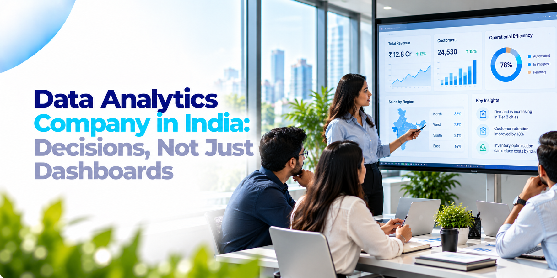 Business analyst reviewing data visualisations to support business decisions