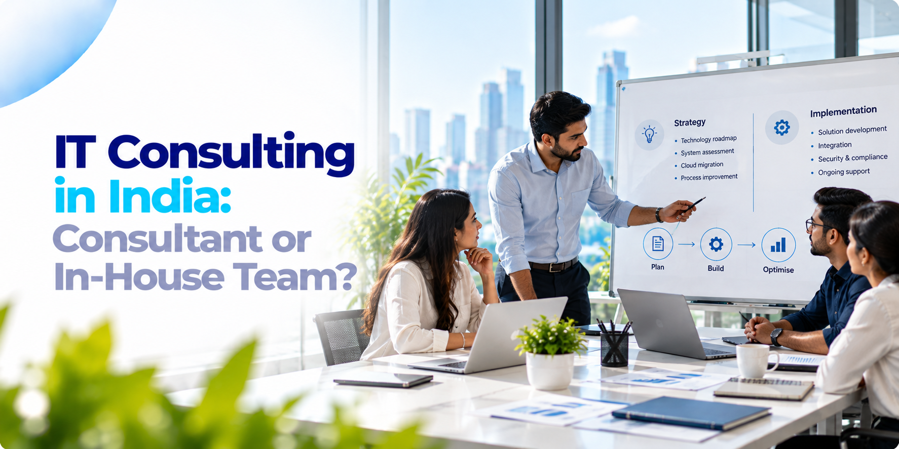 IT consultant discussing a technology project with an in-house IT team